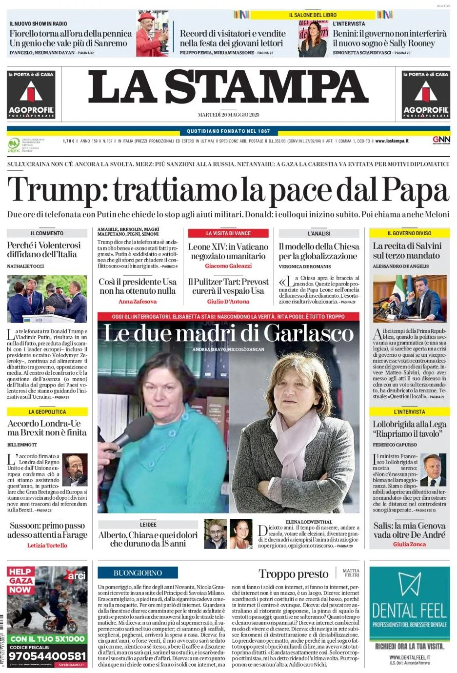 anteprima della prima pagina di la-stampa del 20/05/2025