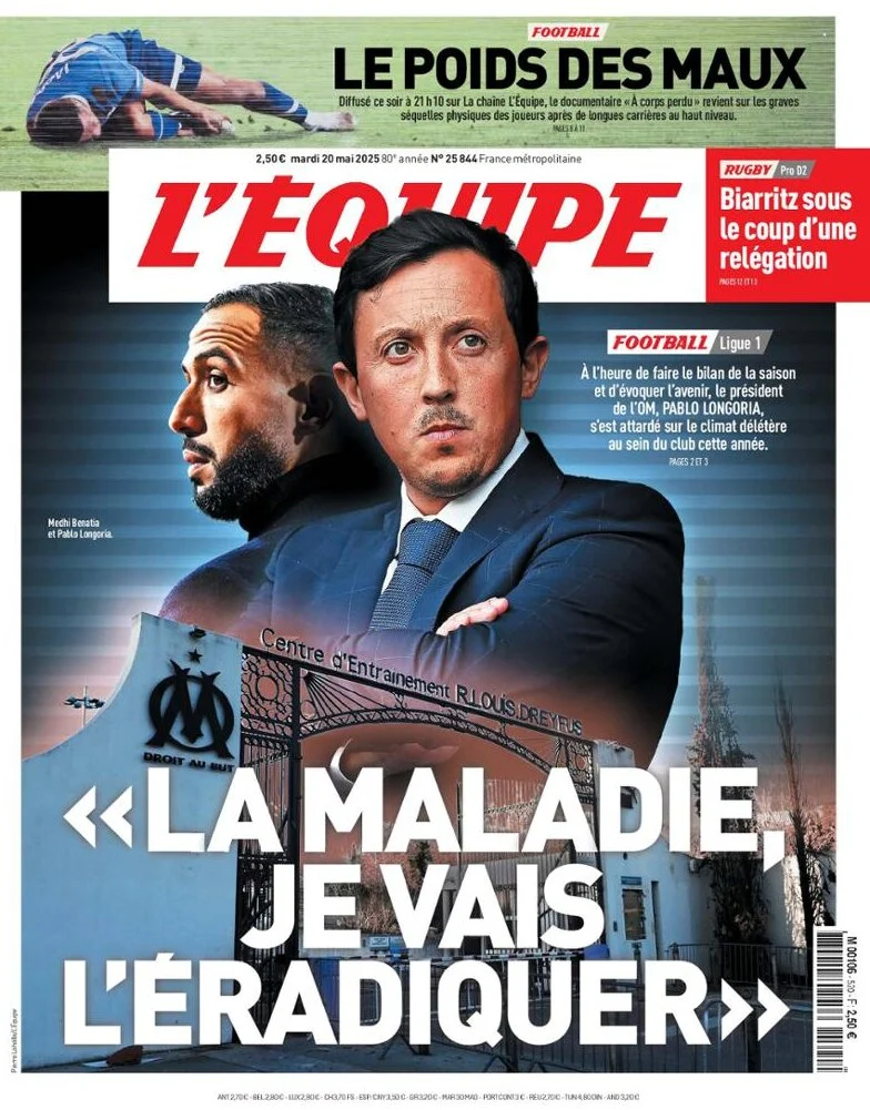 anteprima della prima pagina di lequipe del 20/05/2025