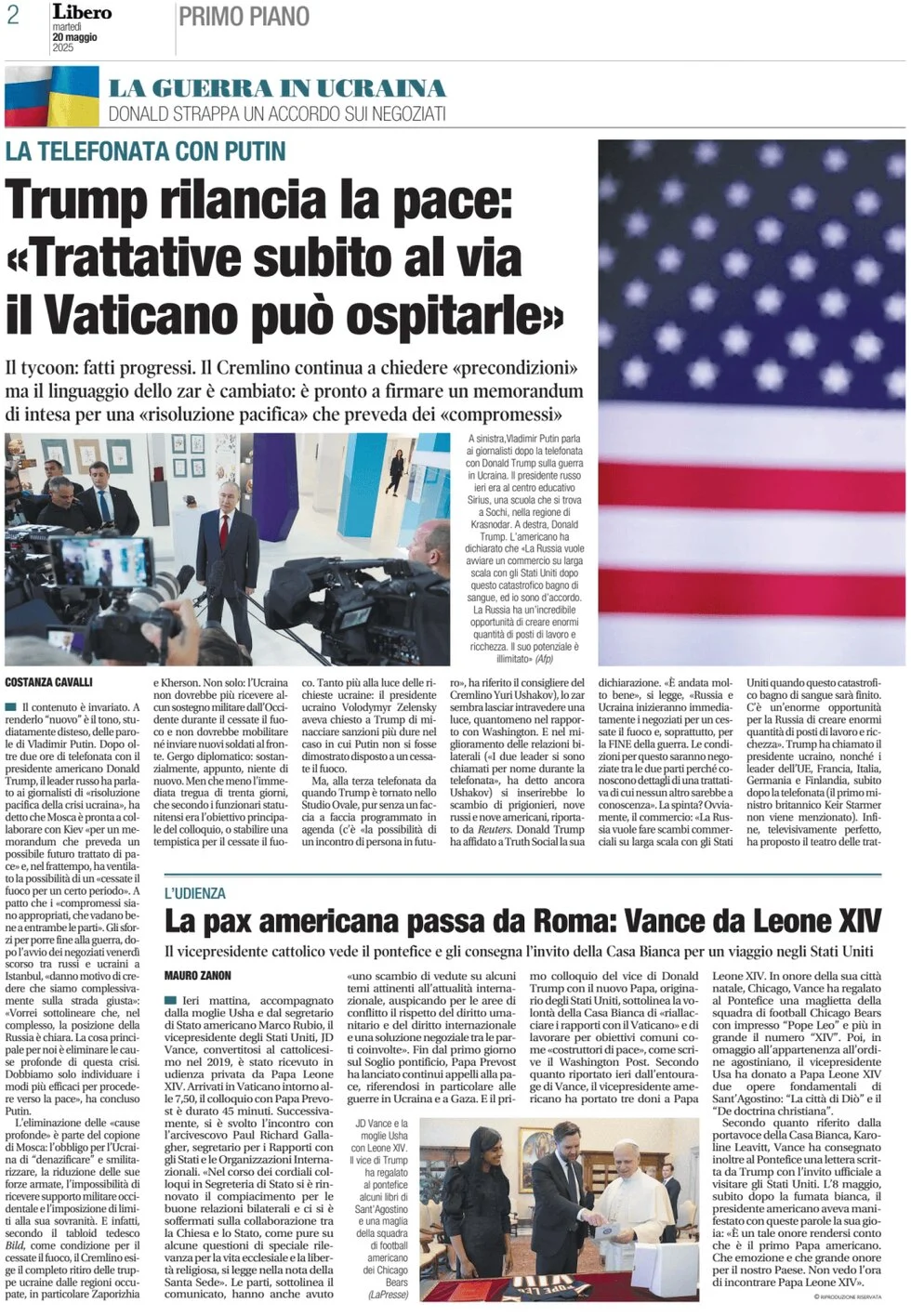 anteprima della prima pagina di libero-quotidiano del 20/05/2025