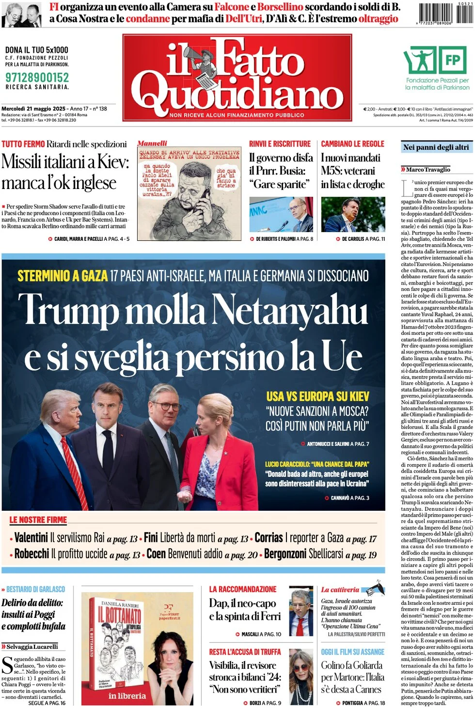 anteprima della prima pagina di il-fatto-quotidiano del 21/05/2025