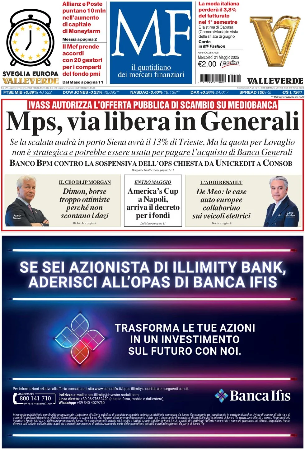 anteprima della prima pagina di mf-milano-finanza del 21/05/2025