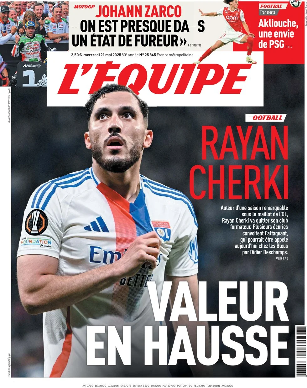 anteprima della prima pagina di lequipe del 21/05/2025