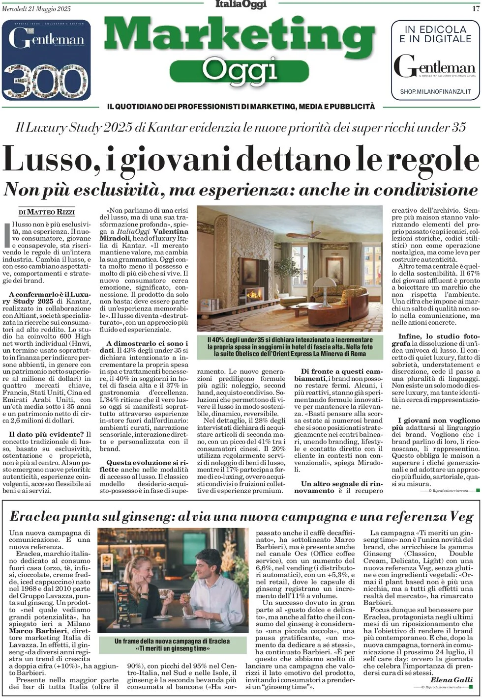 anteprima della prima pagina di marketing-oggi del 21/05/2025