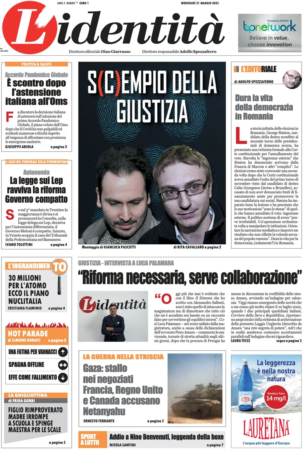 anteprima della prima pagina di lidentit del 21/05/2025