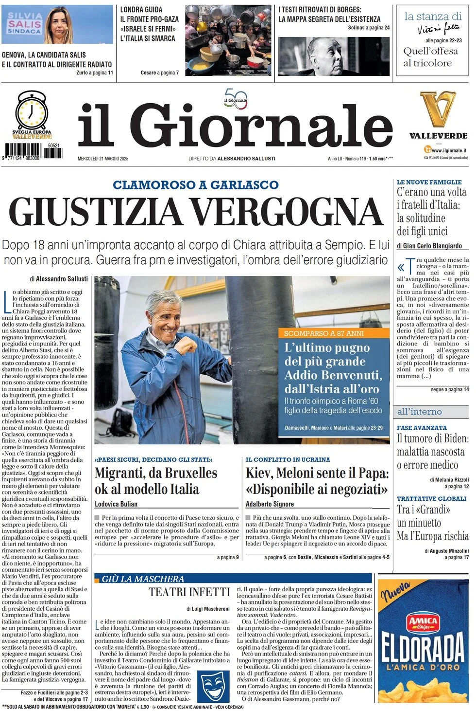anteprima della prima pagina di il-giornale del 21/05/2025