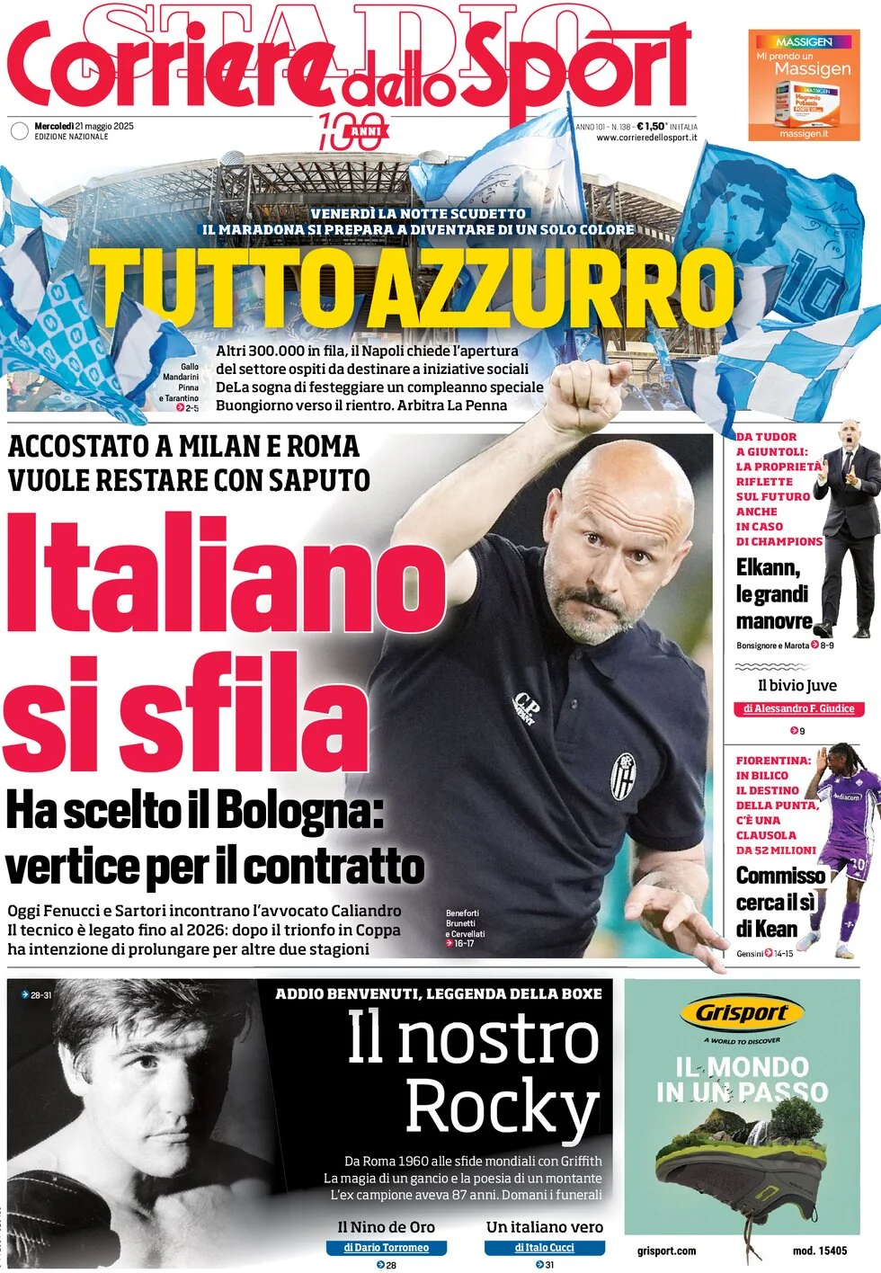 anteprima della prima pagina di corriere-dello-sport del 21/05/2025