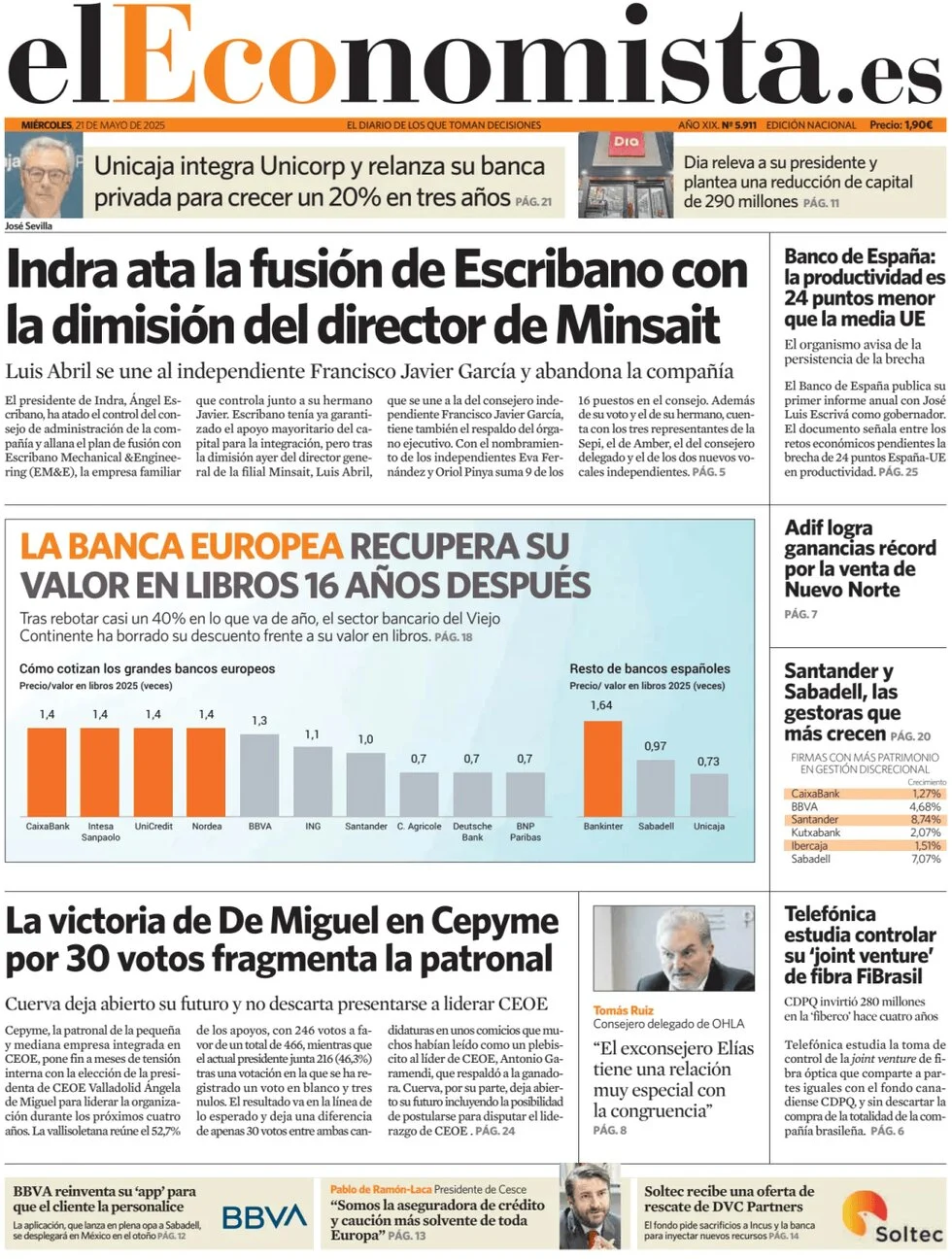 anteprima della prima pagina di el-economista del 21/05/2025