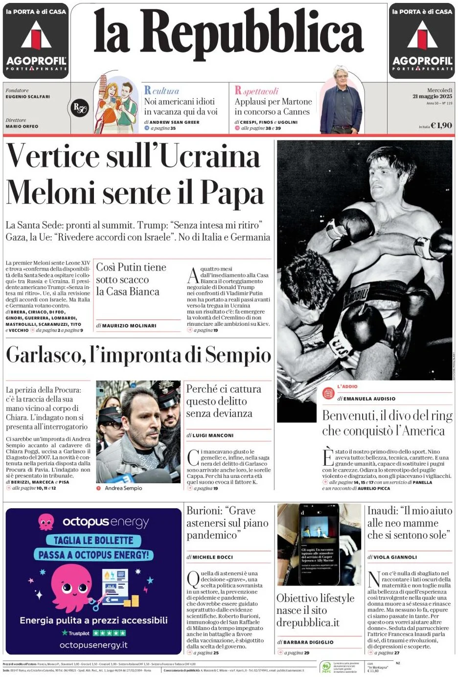 anteprima della prima pagina di la-repubblica del 21/05/2025