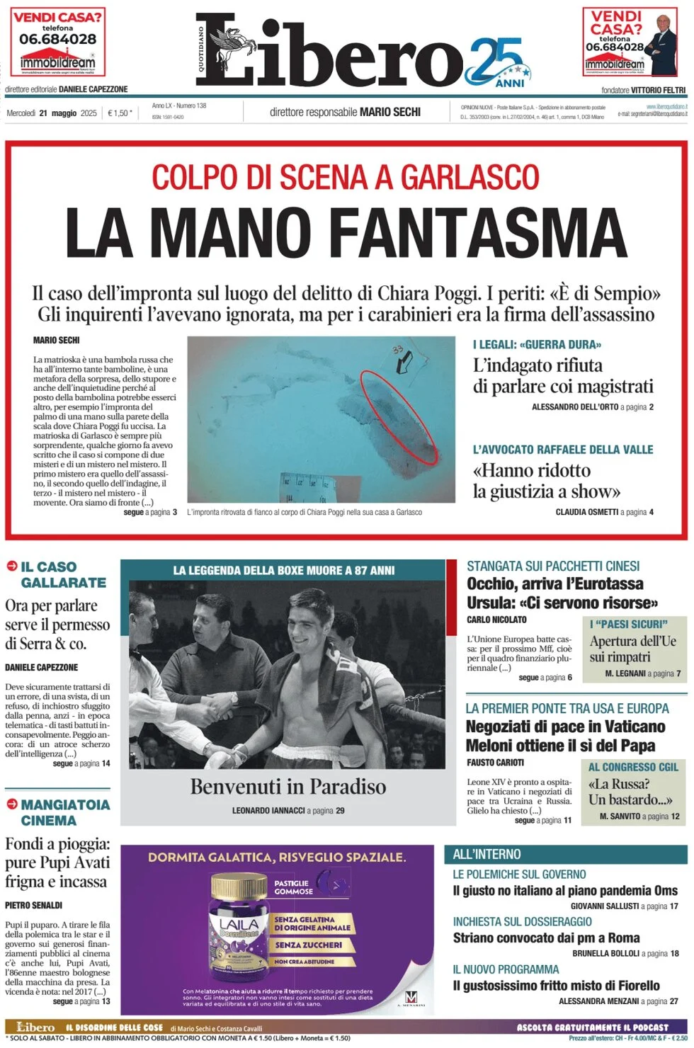 anteprima della prima pagina di libero-quotidiano del 21/05/2025