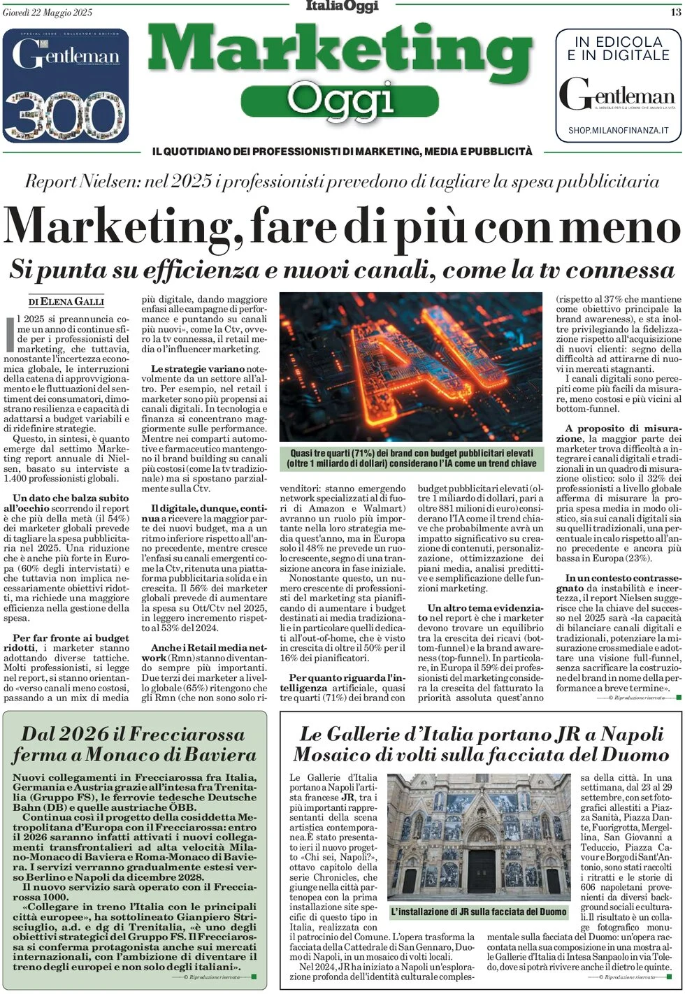 anteprima della prima pagina di marketing-oggi del 22/05/2025