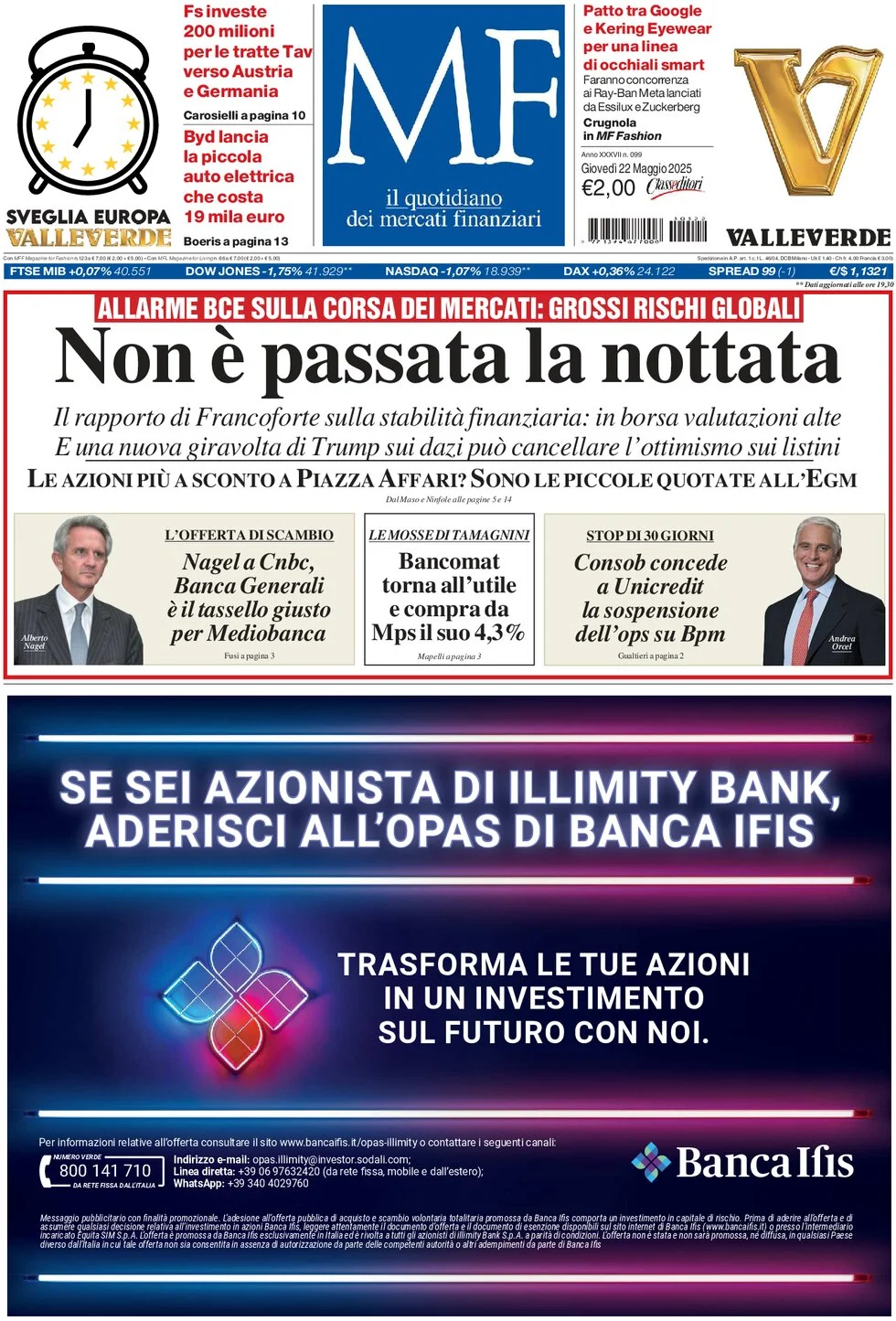 anteprima della prima pagina di mf-milano-finanza del 22/05/2025