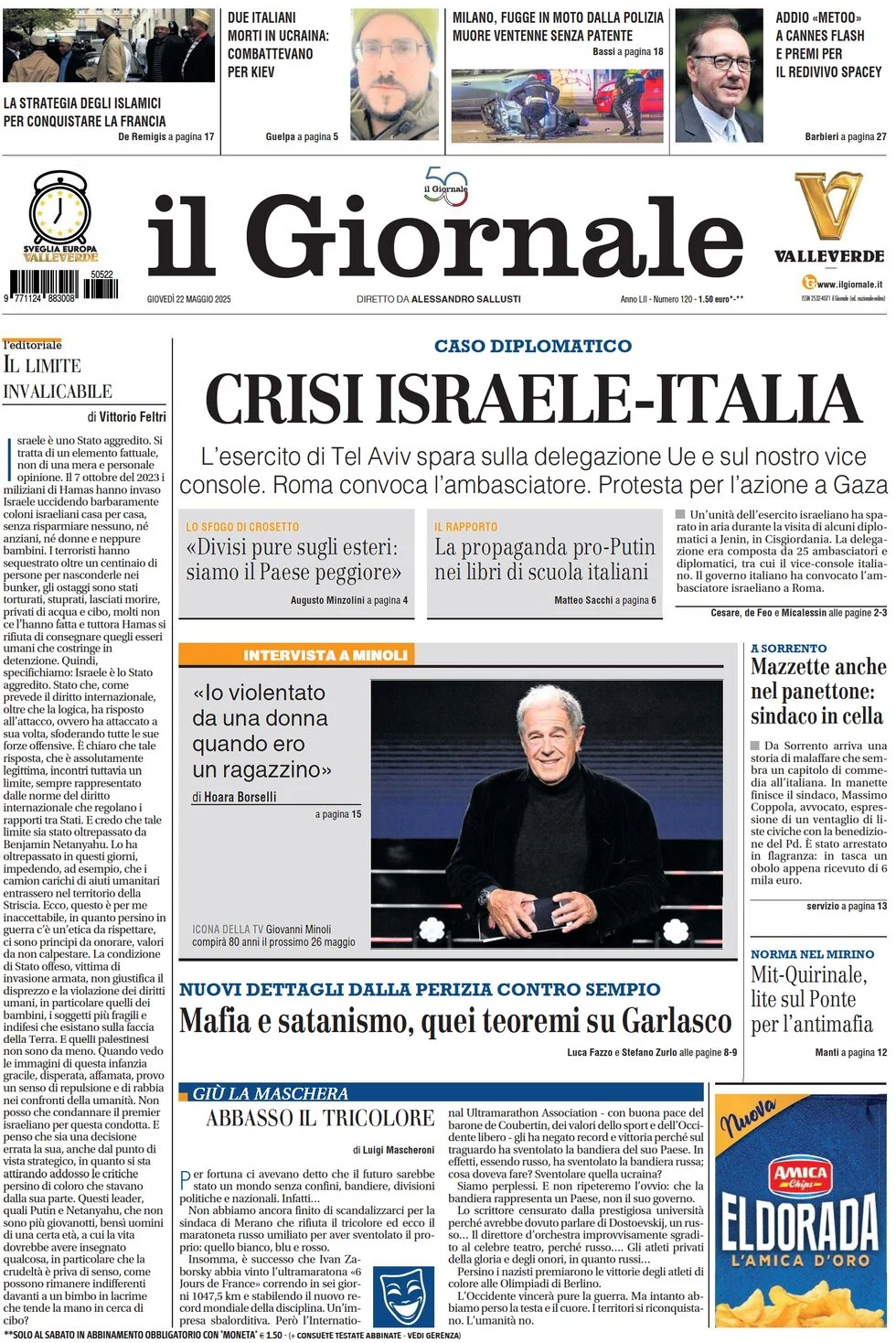 anteprima della prima pagina di il-giornale del 22/05/2025