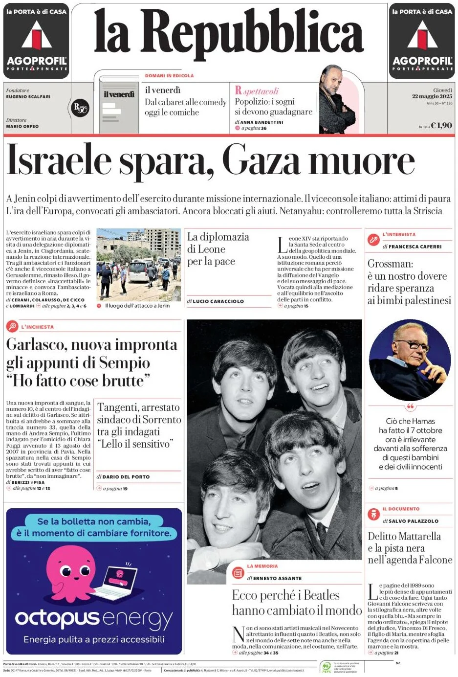 anteprima della prima pagina di la-repubblica del 22/05/2025