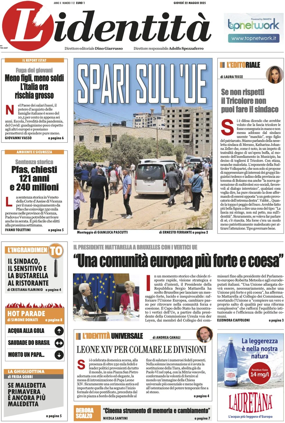 anteprima della prima pagina di lidentit del 22/05/2025
