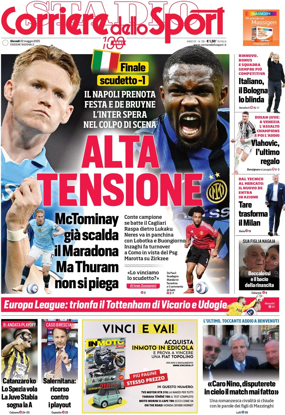 anteprima della prima pagina di corriere-dello-sport del 22/05/2025