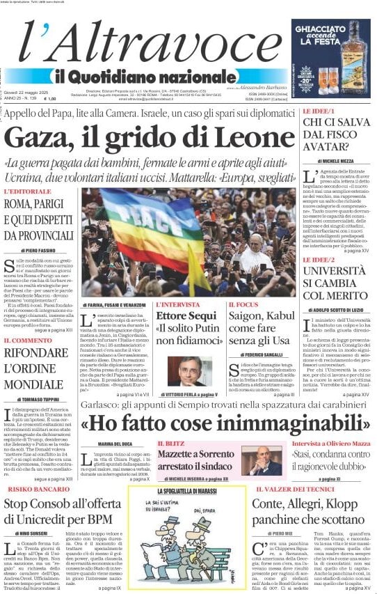 anteprima della prima pagina di il-quotidiano-del-sud-laltravoce del 22/05/2025