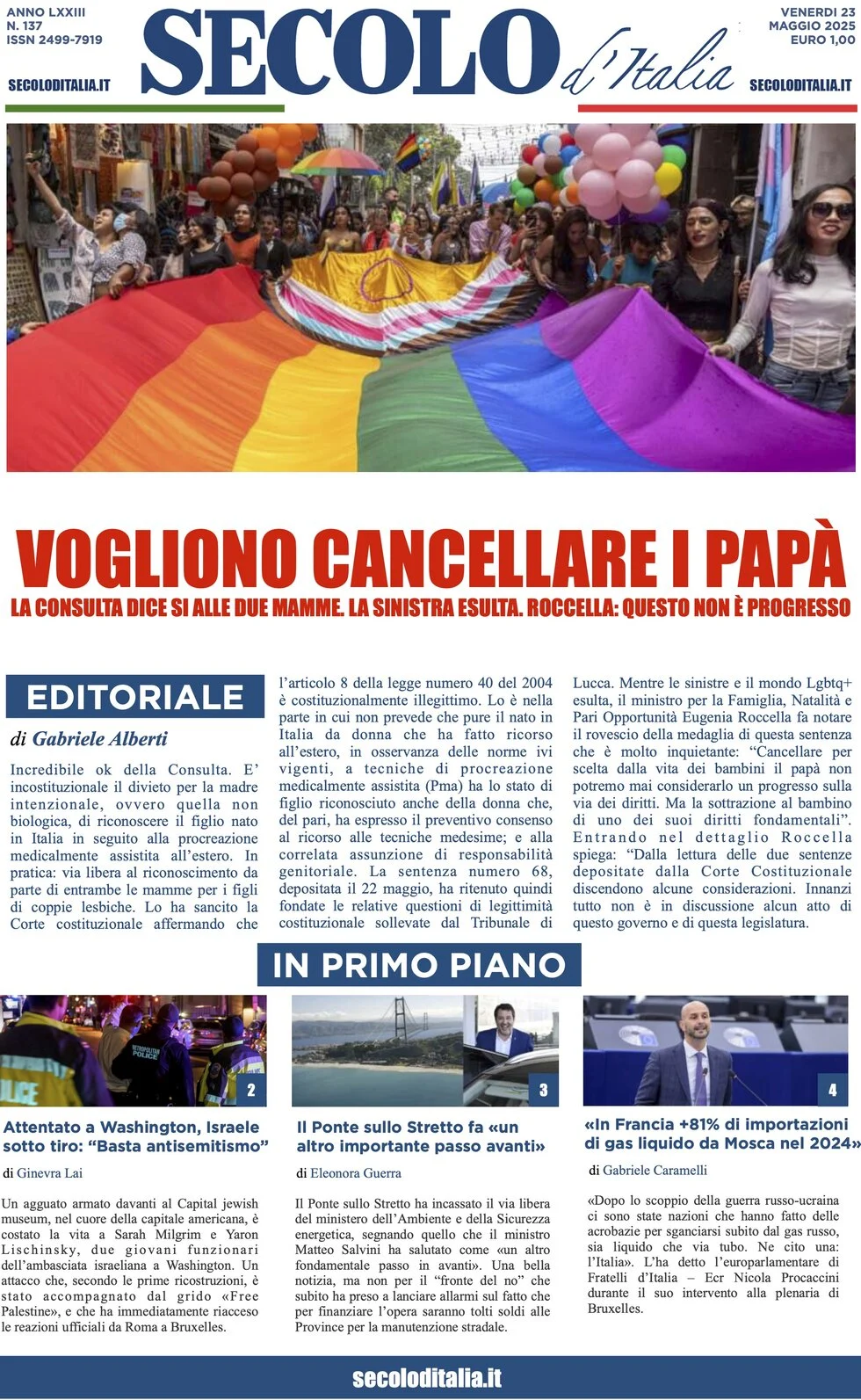anteprima della prima pagina di secolo-ditalia del 23/05/2025