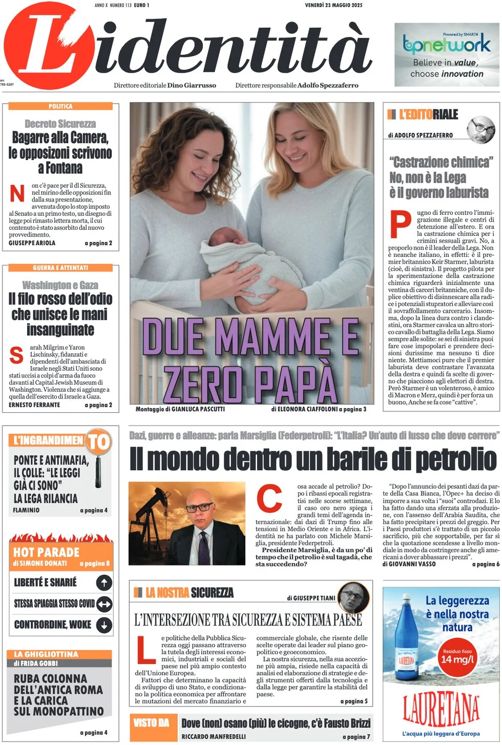 anteprima della prima pagina di lidentit del 23/05/2025