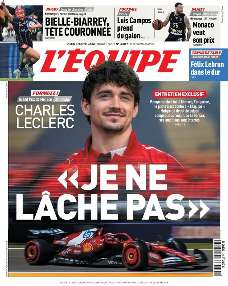 anteprima della prima pagina di lequipe del 23/05/2025