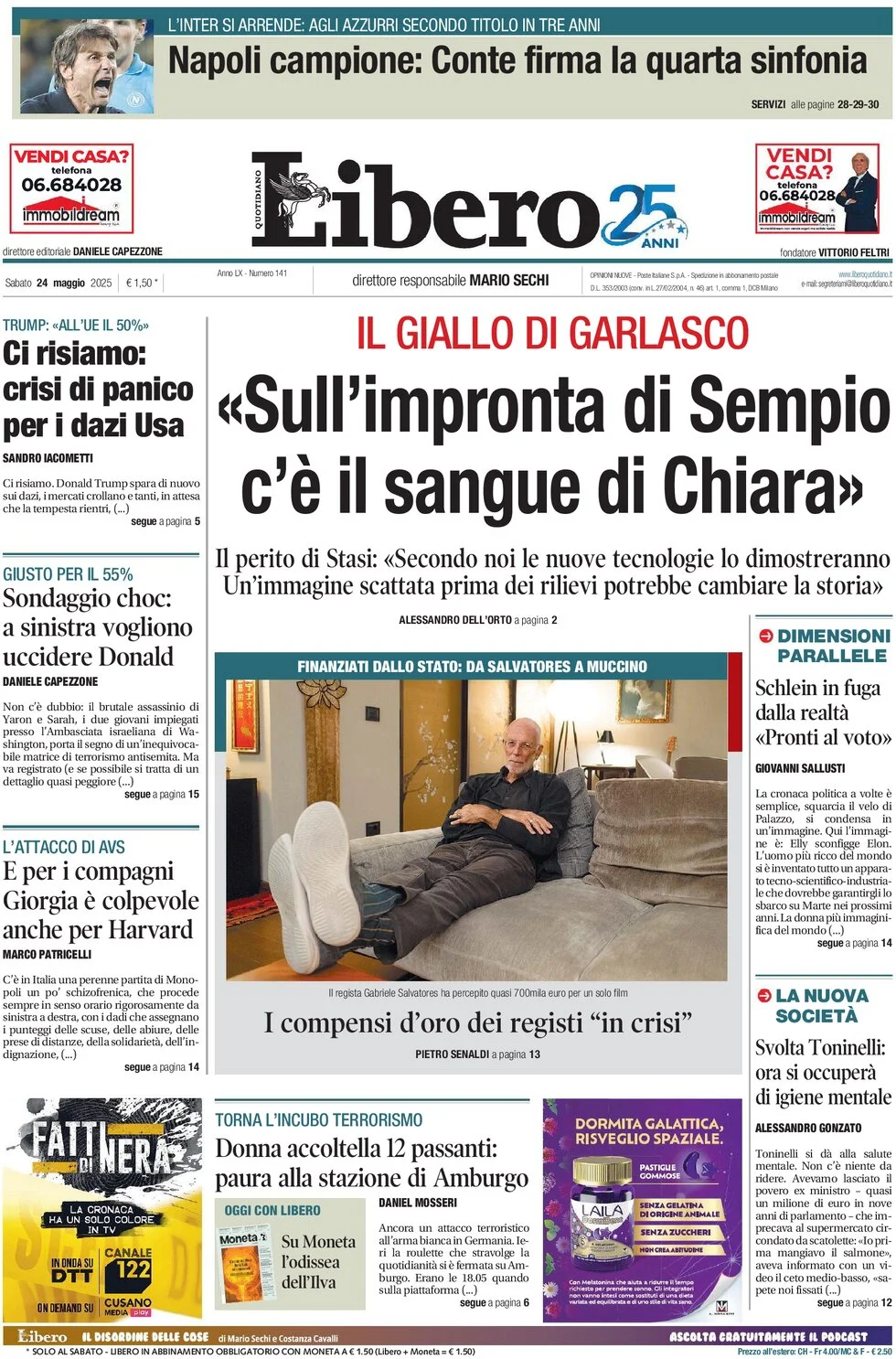 anteprima della prima pagina di libero-quotidiano del 24/05/2025