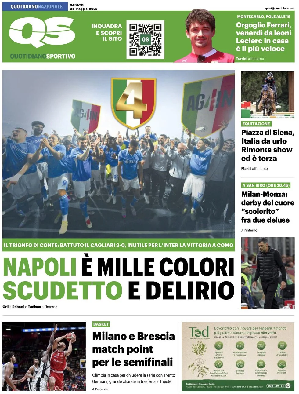 anteprima della prima pagina di qs-quotidiano-sportivo del 24/05/2025