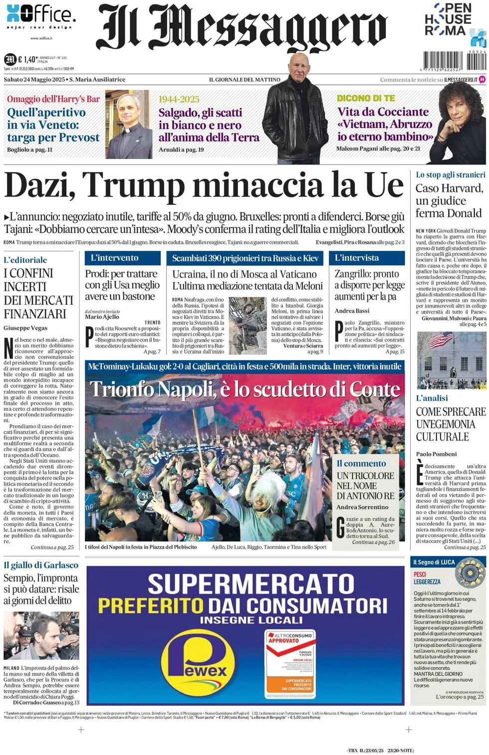 anteprima della prima pagina di il-messaggero del 24/05/2025