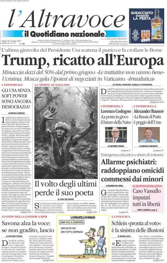 anteprima della prima pagina di il-quotidiano-del-sud-laltravoce del 24/05/2025