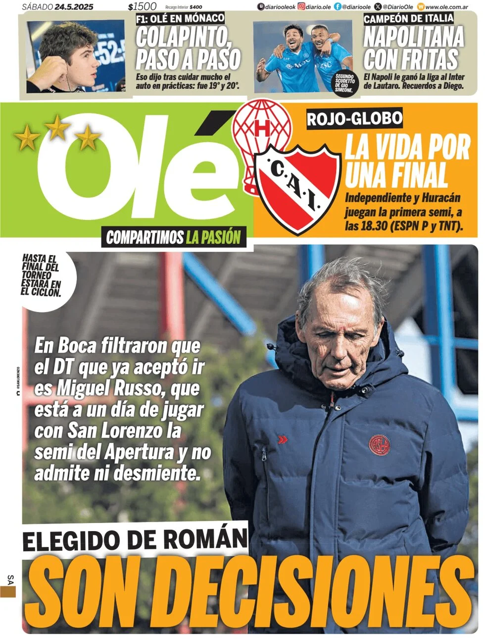 anteprima della prima pagina di ol del 24/05/2025