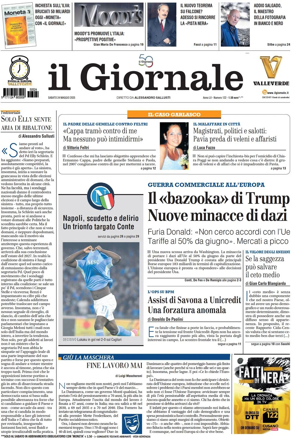 anteprima della prima pagina di il-giornale del 24/05/2025