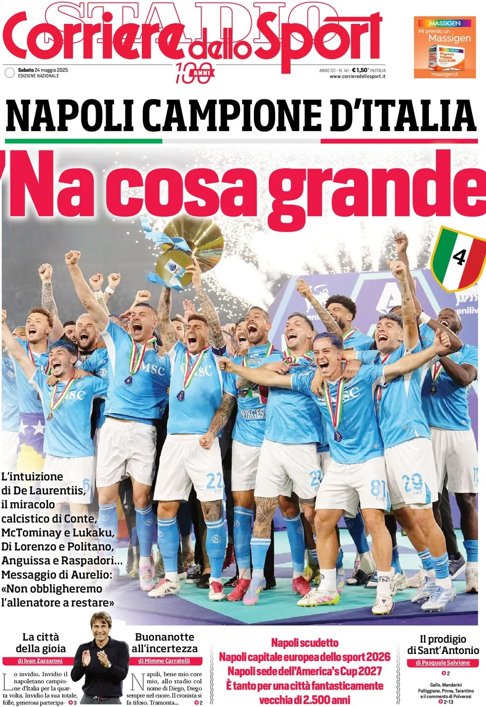 anteprima della prima pagina di corriere-dello-sport del 24/05/2025