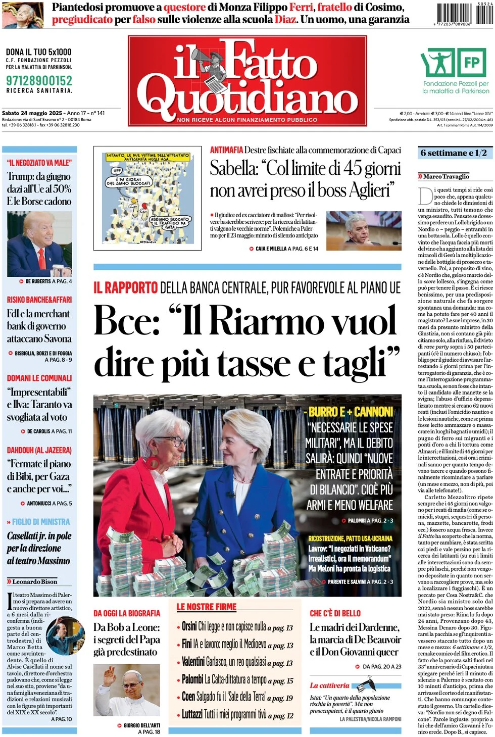 anteprima della prima pagina di il-fatto-quotidiano del 24/05/2025