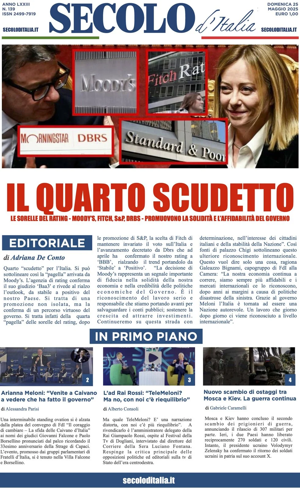 anteprima della prima pagina di secolo-ditalia del 25/05/2025