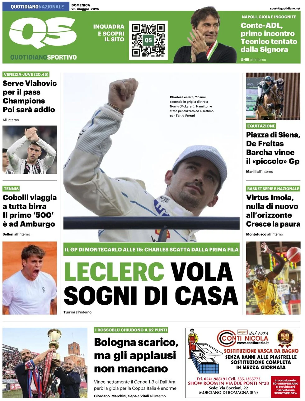 anteprima della prima pagina di qs-quotidiano-sportivo del 25/05/2025