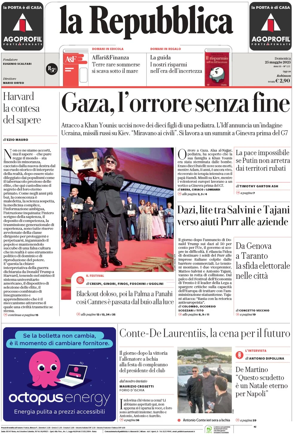 anteprima della prima pagina di la-repubblica del 25/05/2025