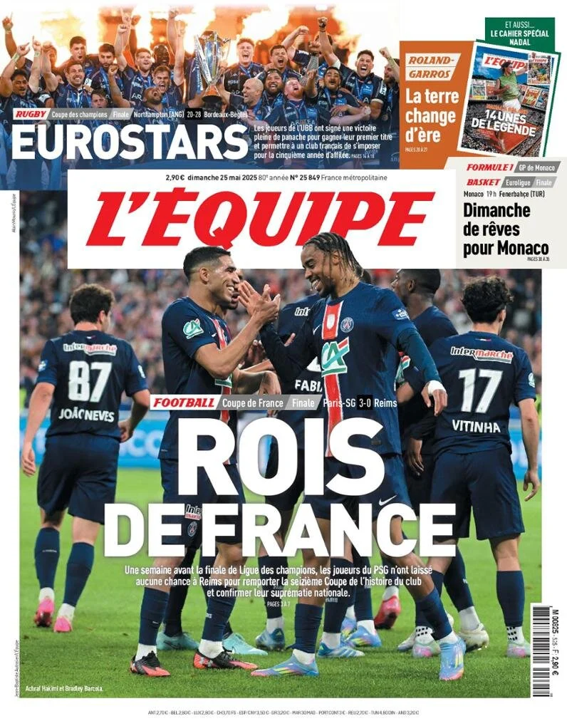 anteprima della prima pagina di lequipe del 25/05/2025