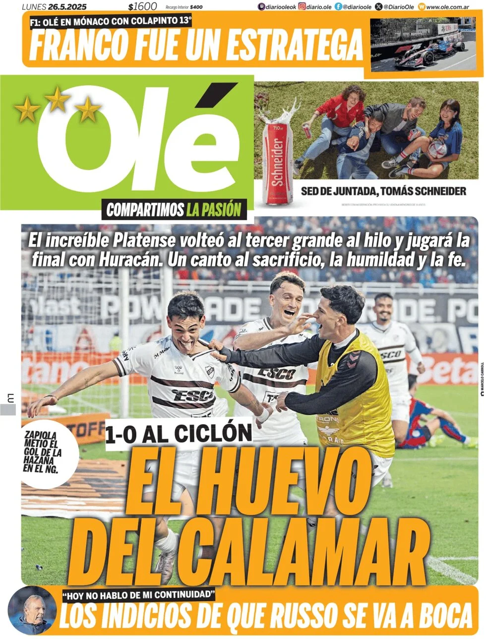 anteprima della prima pagina di ol del 26/05/2025