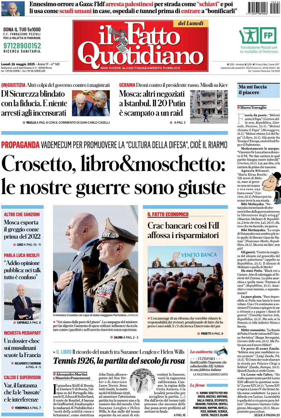 anteprima della prima pagina di il-fatto-quotidiano del 26/05/2025