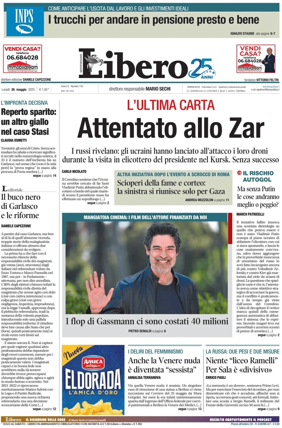 anteprima della prima pagina di libero-quotidiano del 26/05/2025