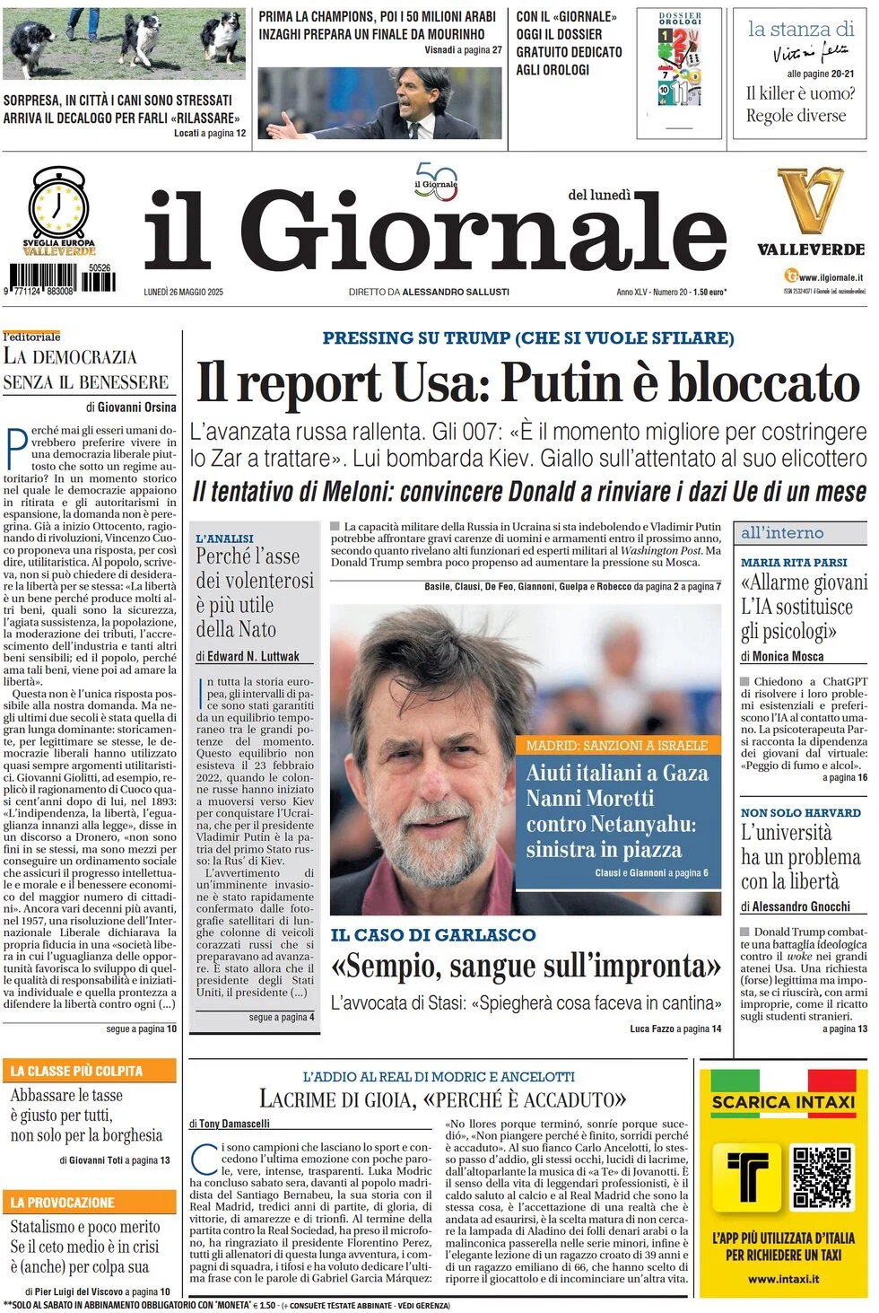 anteprima della prima pagina di il-giornale del 26/05/2025