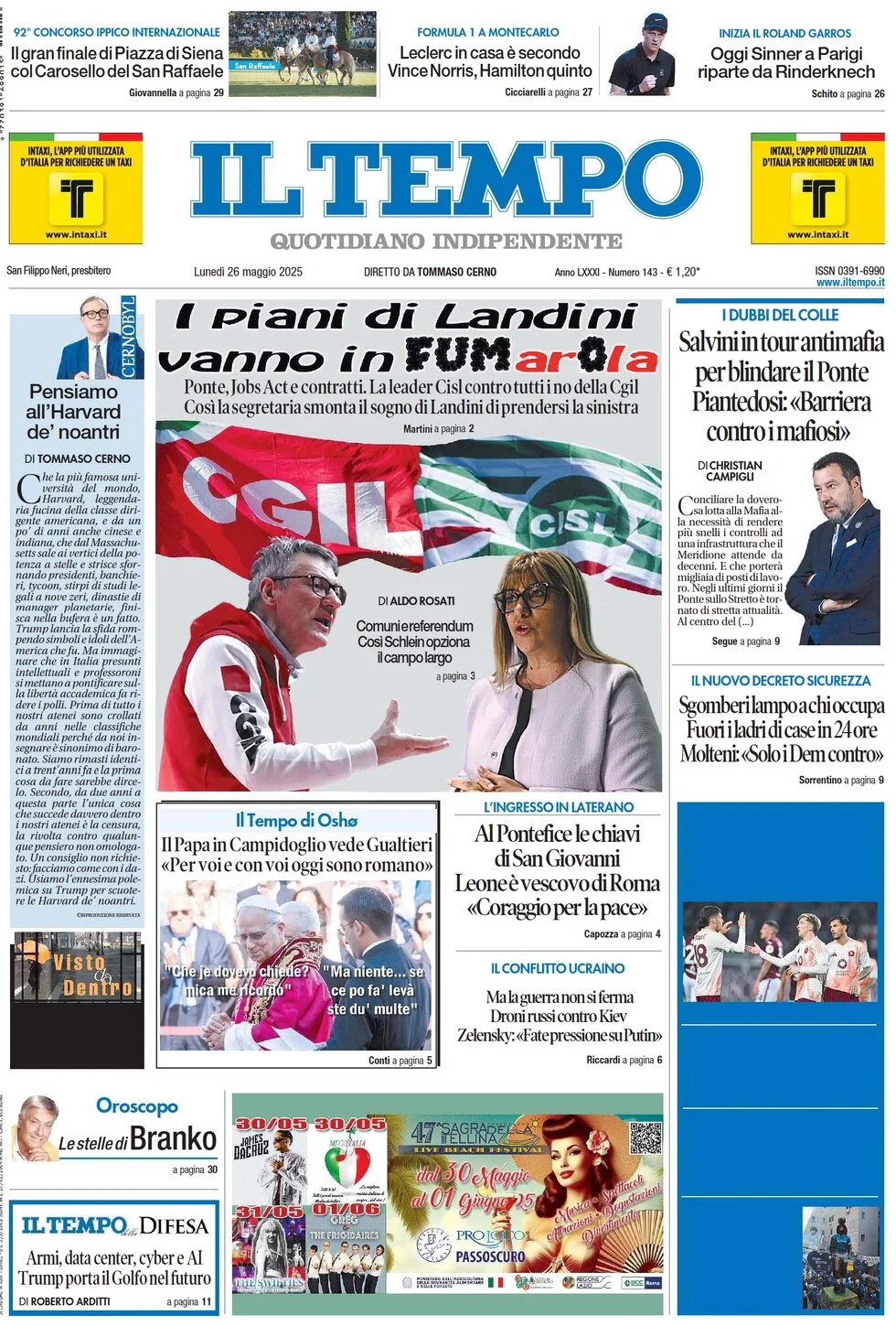 anteprima della prima pagina di il-tempo del 26/05/2025