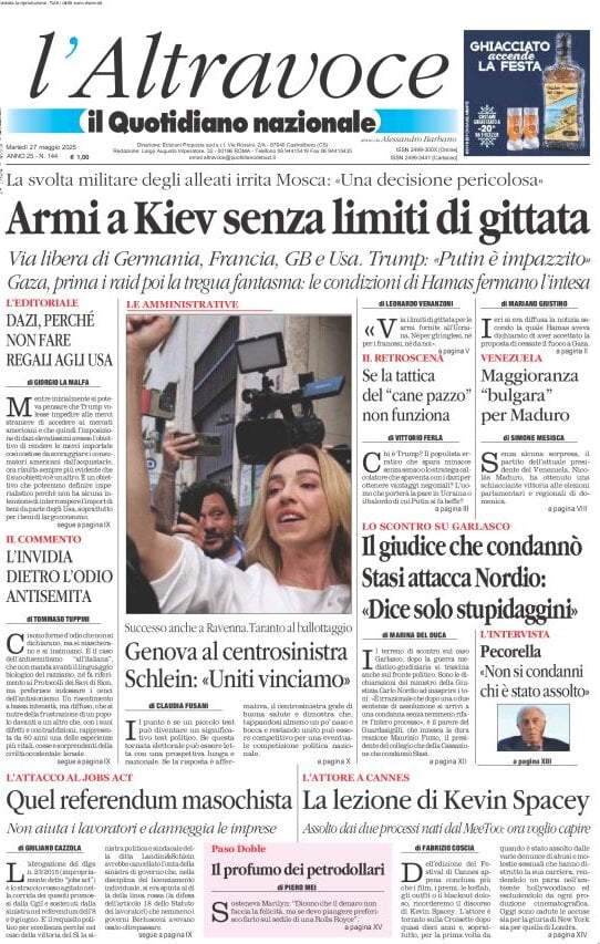 anteprima della prima pagina di il-quotidiano-del-sud-laltravoce del 27/05/2025