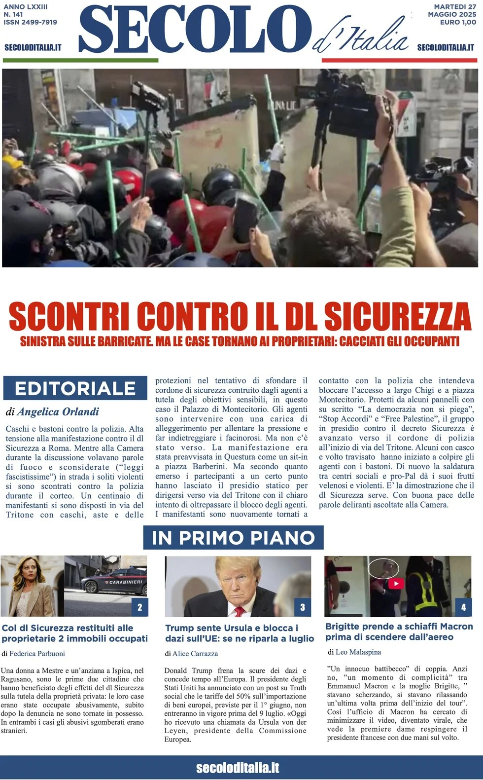 anteprima della prima pagina di secolo-ditalia del 27/05/2025