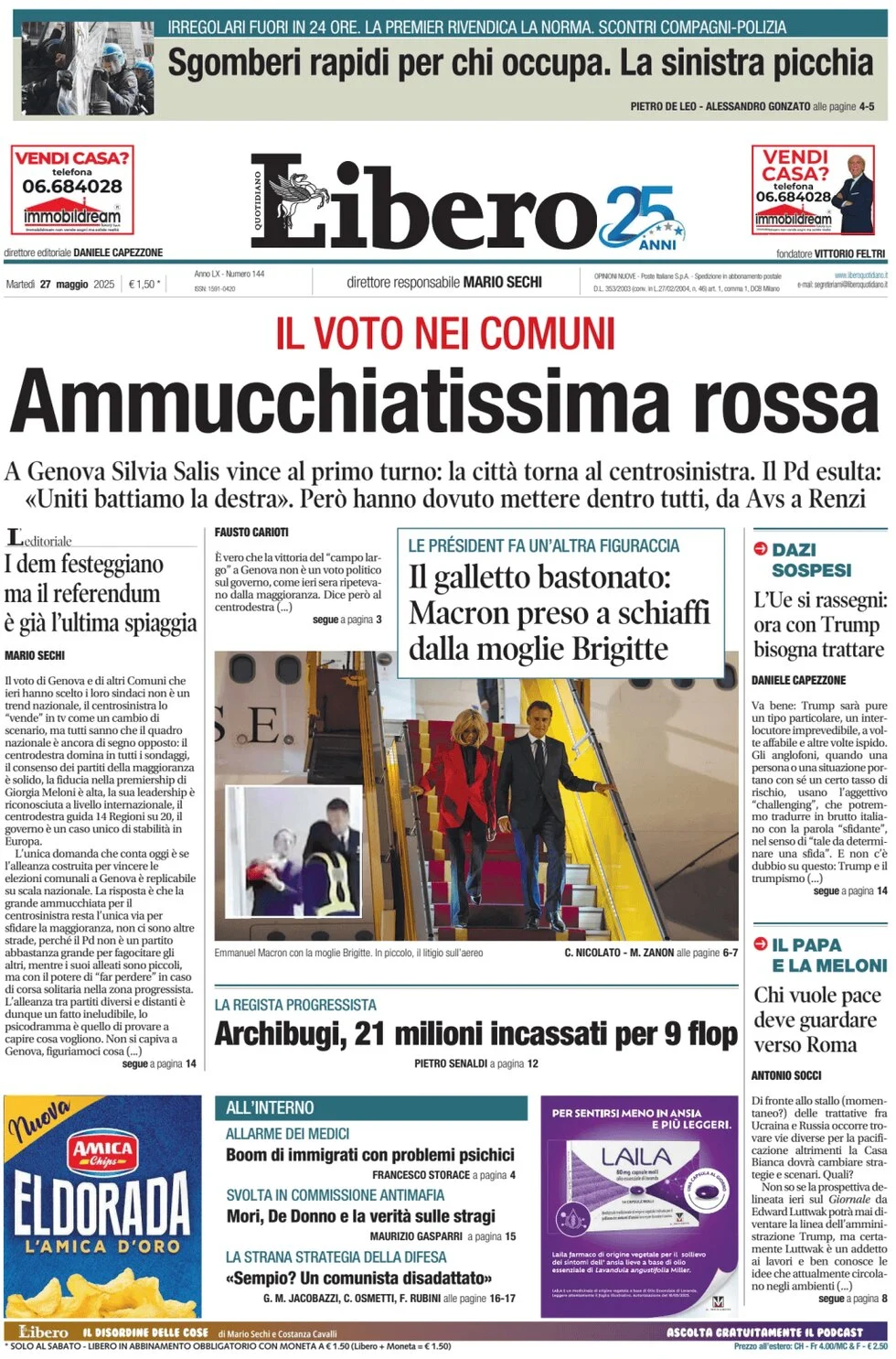 anteprima della prima pagina di libero-quotidiano del 27/05/2025