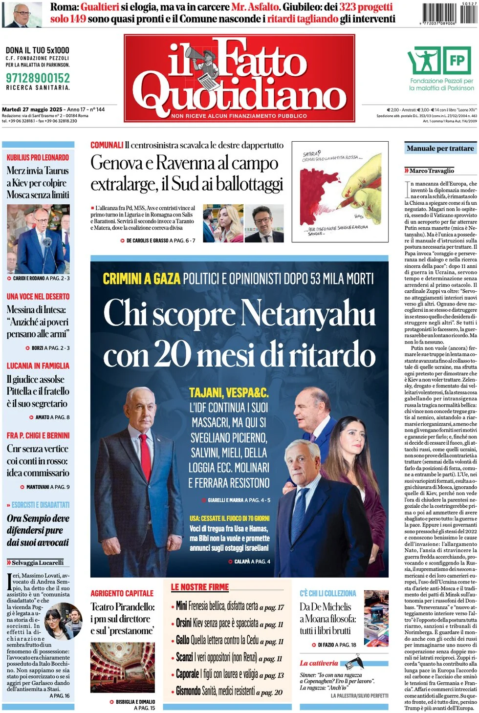 anteprima della prima pagina di il-fatto-quotidiano del 27/05/2025