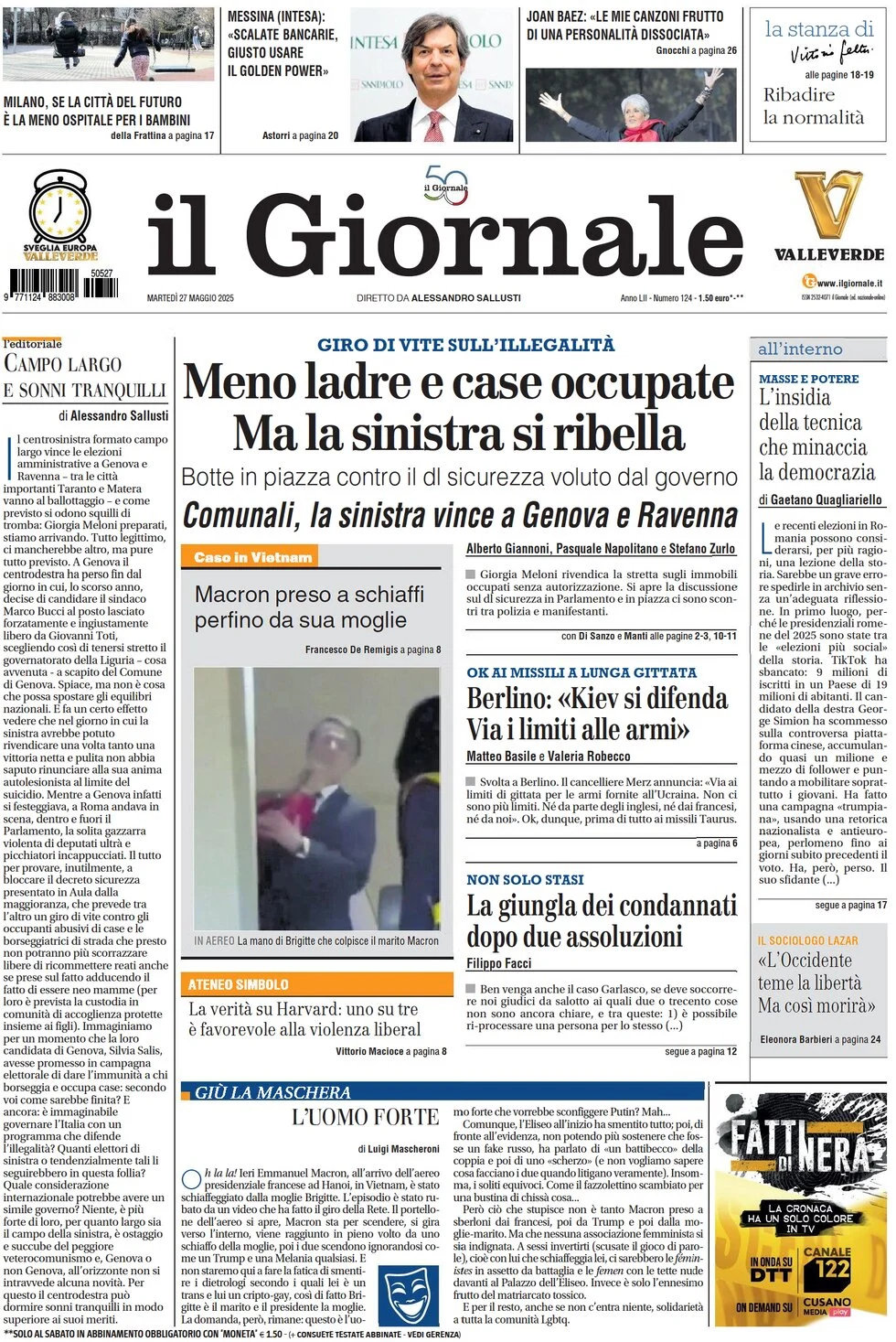 anteprima della prima pagina di il-giornale del 27/05/2025