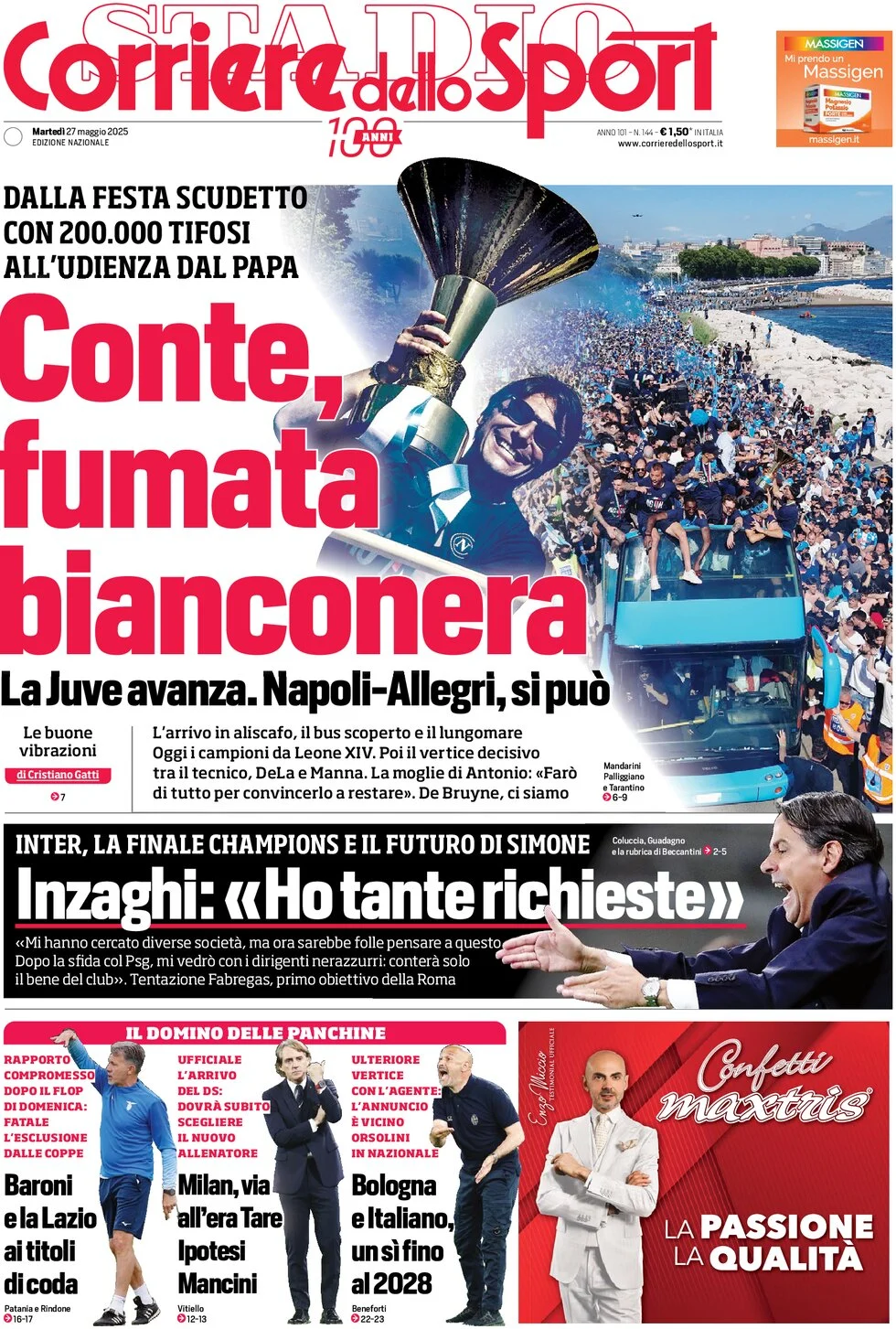 anteprima della prima pagina di corriere-dello-sport del 27/05/2025