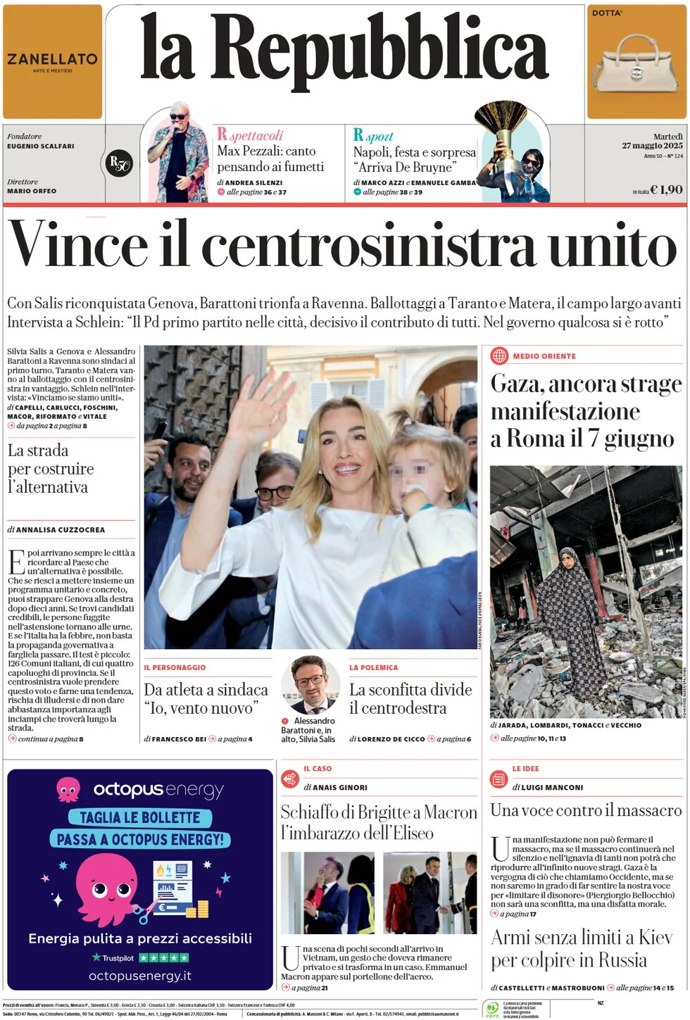 anteprima della prima pagina di la-repubblica del 27/05/2025