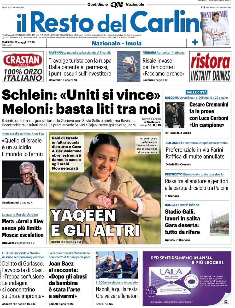 anteprima della prima pagina di il-resto-del-carlino del 27/05/2025
