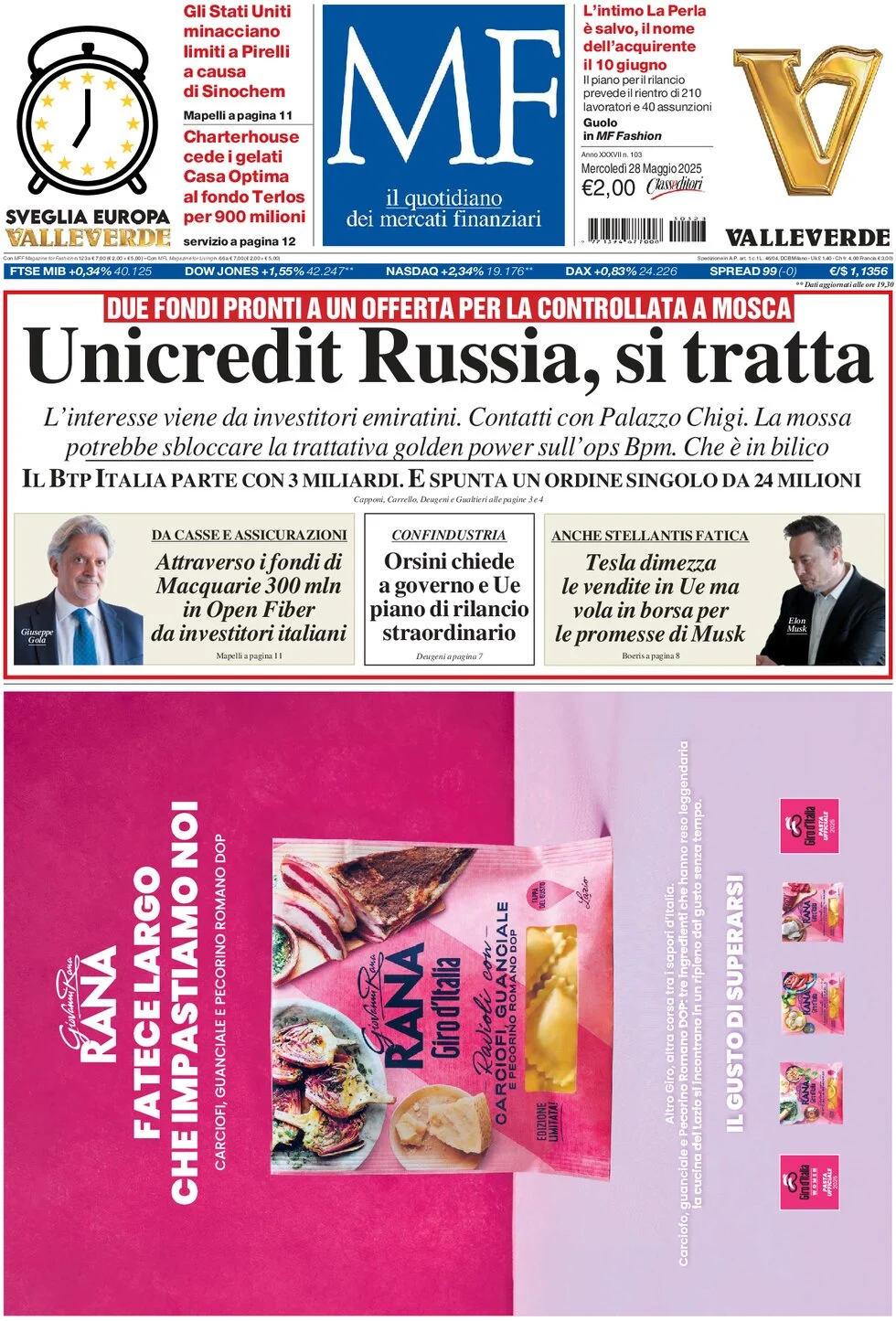 anteprima della prima pagina di mf-milano-finanza del 28/05/2025