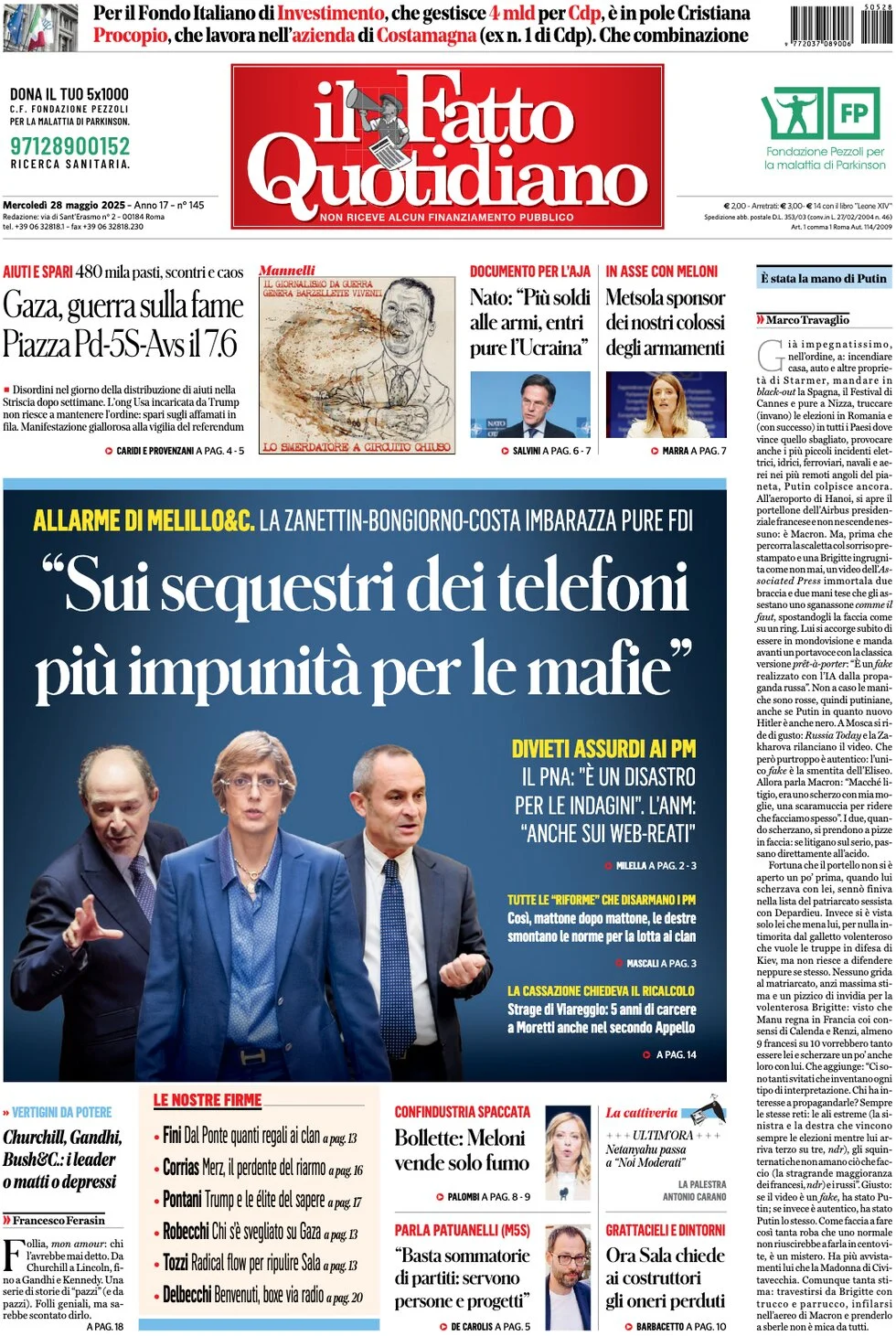anteprima della prima pagina di il-fatto-quotidiano del 28/05/2025